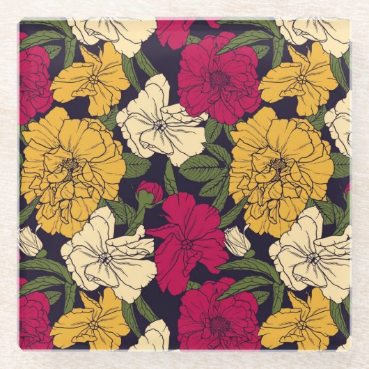 Elegant floreel patroon glazen onderzetter (Voorkant)