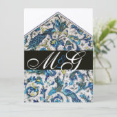 ELEGANT FLORENTIJNS BLOEMEN MONOGRAM IN BLUW GOUDE KAART (Staand voorkant)