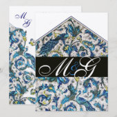 ELEGANT FLORENTIJNS BLOEMEN MONOGRAM IN BLUW GOUDE KAART (Voorkant / Achterkant)