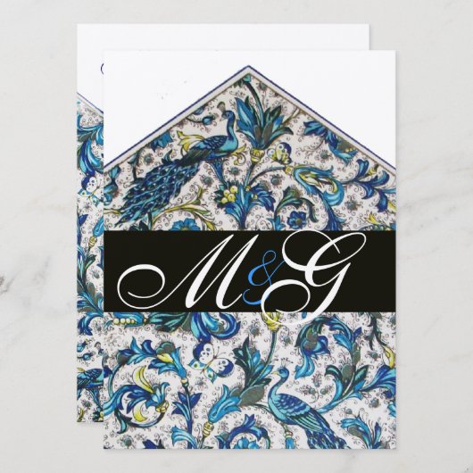 ELEGANT FLORENTIJNS BLOEMEN MONOGRAM IN BLUW GOUDE KAART (Voorkant / Achterkant)