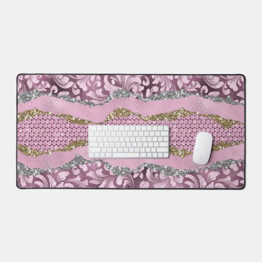 Elegant floreus Paars roze goudmonogram Bureaumat (Keyboard & Muis)