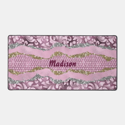 Elegant floreus Paars roze goudmonogram Bureaumat (Voorkant)