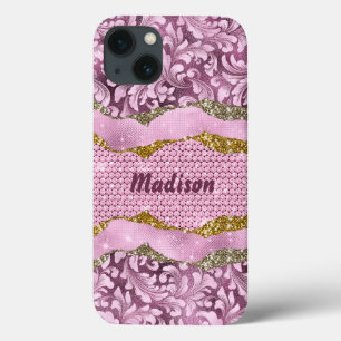 Elegant floreus Paars roze goudmonogram Case-Mate iPhone Case