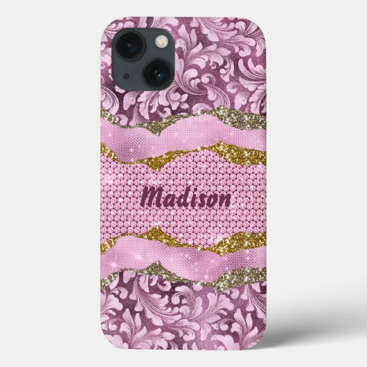 Elegant floreus Paars roze goudmonogram Case-Mate iPhone Case (Achterkant)