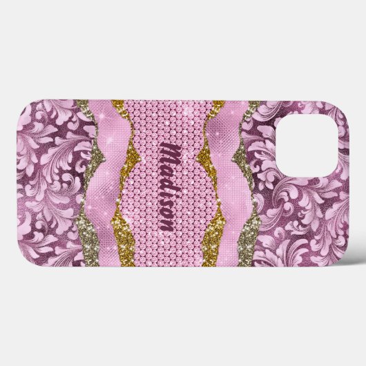 Elegant floreus Paars roze goudmonogram Case-Mate iPhone Case (Achterkant (horizontaal))