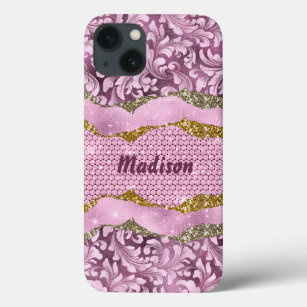 Elegant floreus Paars roze goudmonogram Case-Mate iPhone Case