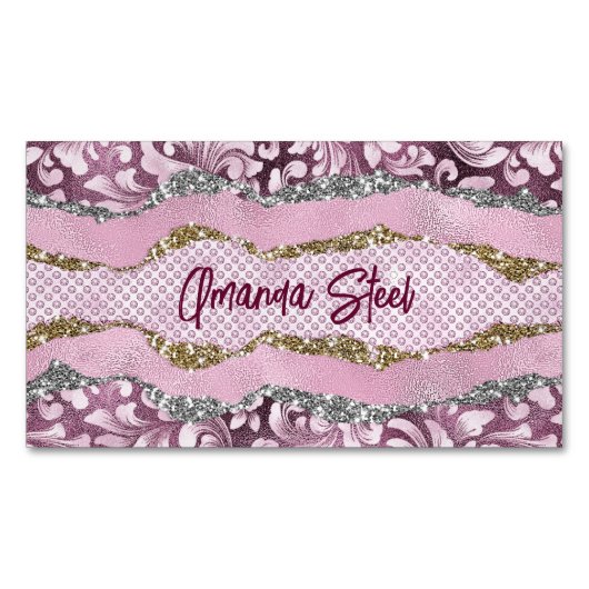 Elegant floreus Paars roze goudmonogram Magnetisch Visitekaartje (Voorkant)