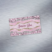 Elegant floreus Paars roze goudmonogram Magnetisch Visitekaartje (Voorbeeld)