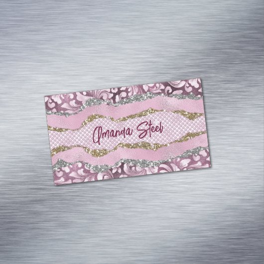 Elegant floreus Paars roze goudmonogram Magnetisch Visitekaartje (Voorbeeld)