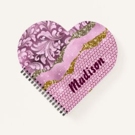 Elegant floreus Paars roze goudmonogram Notitieboek