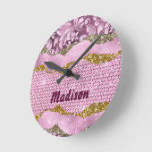 Elegant floreus Paars roze goudmonogram Ronde Klok (Hoek)