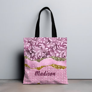 Elegant floreus Paars roze goudmonogram Tote Bag