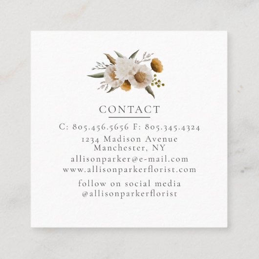 Elegant Florist Floriculturist Visitekaartje (Achterkant)