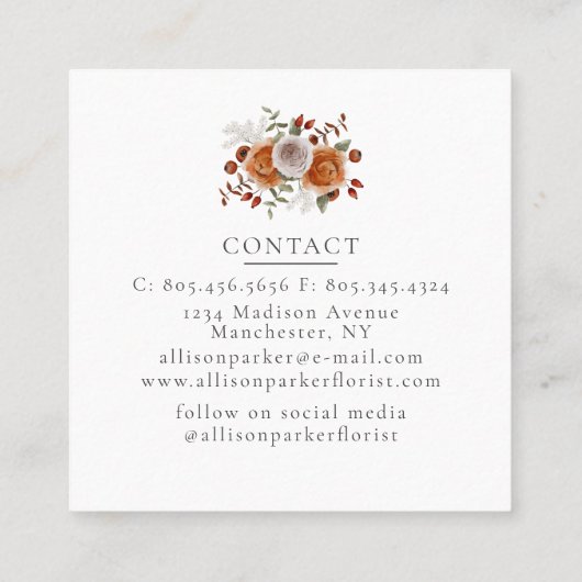 Elegant Florist Floriculturist Visitekaartje (Achterkant)