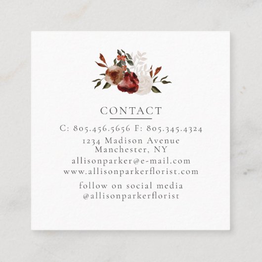 Elegant Florist Floriculturist Visitekaartje (Achterkant)