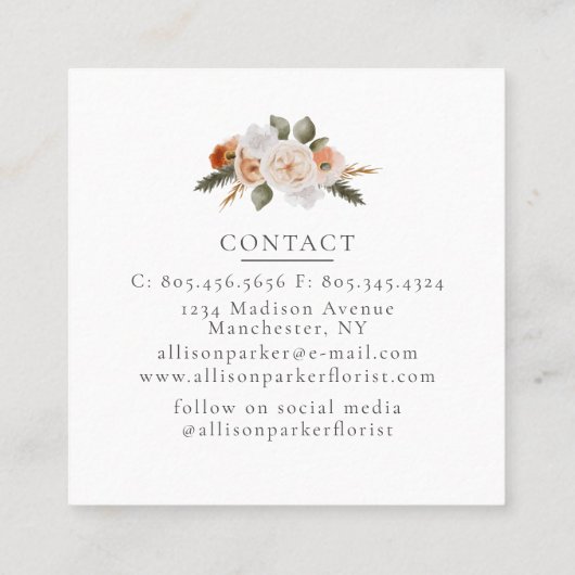 Elegant Florist Floriculturist Visitekaartje (Achterkant)