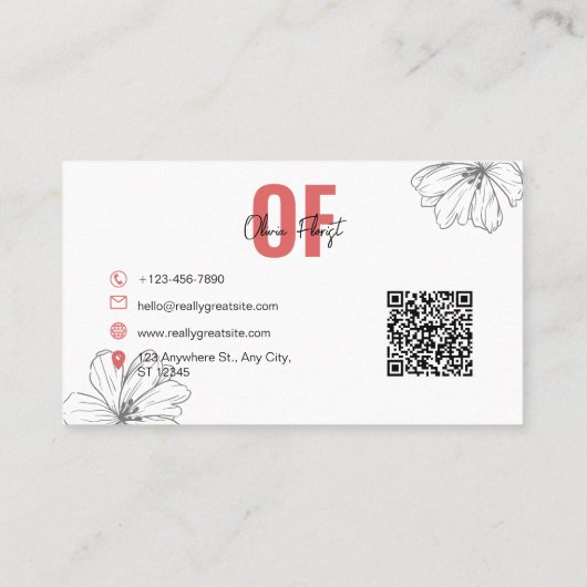 Elegant Florist met QR-code Visitekaartje (Achterkant)