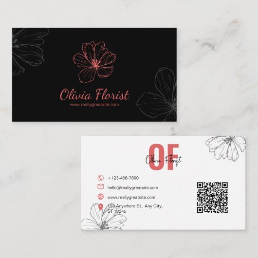 Elegant Florist met QR-code Visitekaartje (Voorkant / Achterkant)