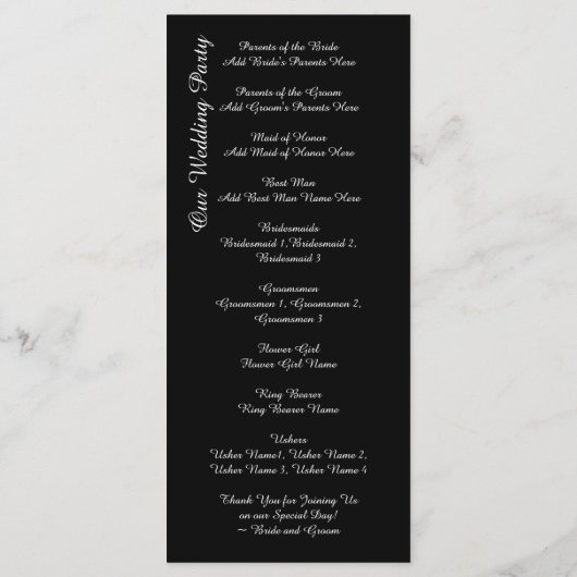 Elegant Flourish Black and White Wedding Programs Programmakaart (Achterkant)