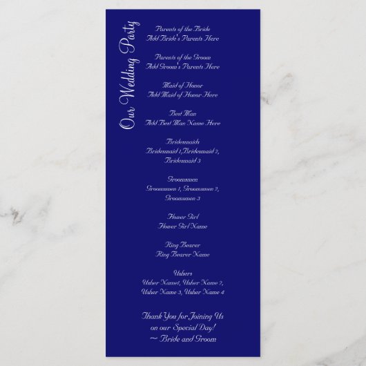 Elegant Flourish Blue Wedding Programs Sjablonen (Achterkant)