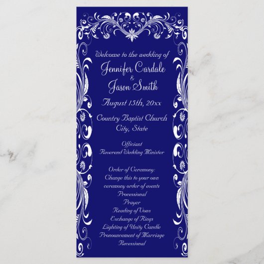 Elegant Flourish Blue Wedding Programs Sjablonen (Voorkant)