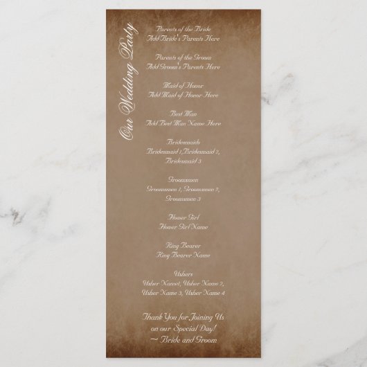 Elegant Flourish Brown Fall Wedding Programs Programmakaart (Achterkant)