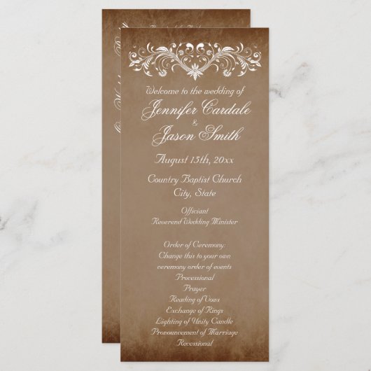 Elegant Flourish Brown Fall Wedding Programs Programmakaart (Voorkant / Achterkant)