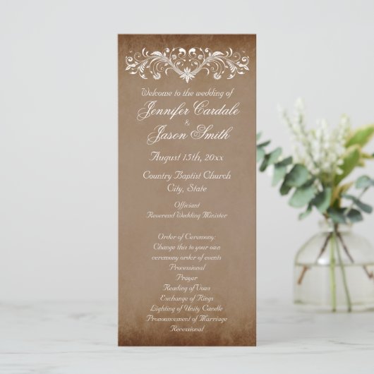 Elegant Flourish Brown Fall Wedding Programs Programmakaart (Staand voorkant)