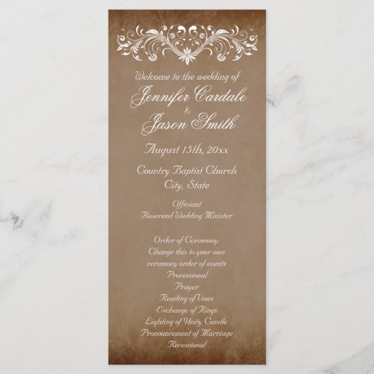 Elegant Flourish Brown Fall Wedding Programs Programmakaart (Voorkant)