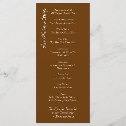 Elegant Flourish Brown Fall Wedding Programs Programmakaart (Achterkant)