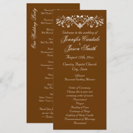 Elegant Flourish Brown Fall Wedding Programs Programmakaart (Voorkant / Achterkant)