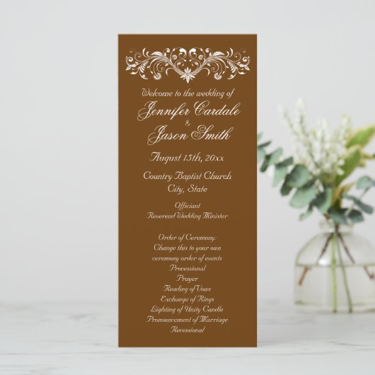 Elegant Flourish Brown Fall Wedding Programs Programmakaart (Staand voorkant)