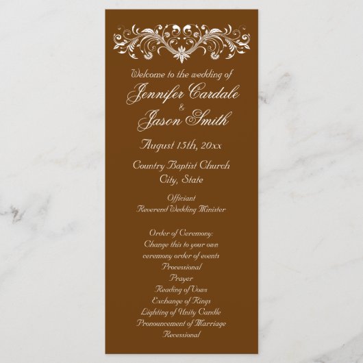 Elegant Flourish Brown Fall Wedding Programs Programmakaart (Voorkant)