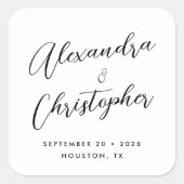 Elegant Flourish Calligraphy Names Wedding Favor Vierkante Sticker (Voorkant)