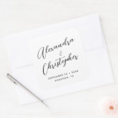 Elegant Flourish Calligraphy Names Wedding Favor Vierkante Sticker (Envelop)