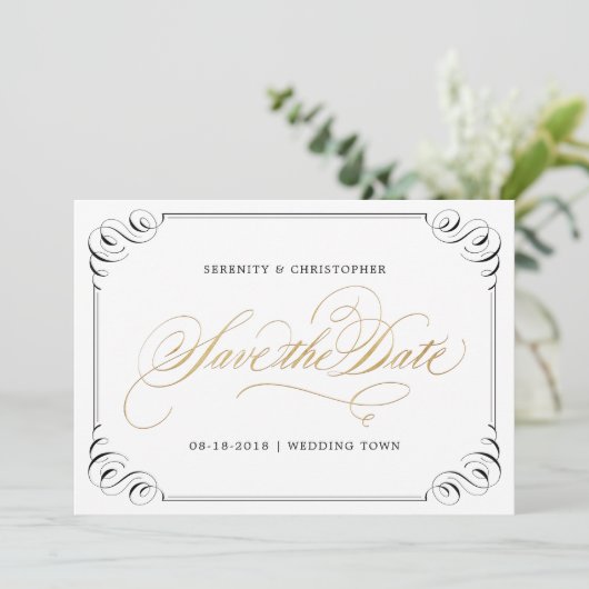 Elegant flourish calligraphy  save the date (Staand voorkant)