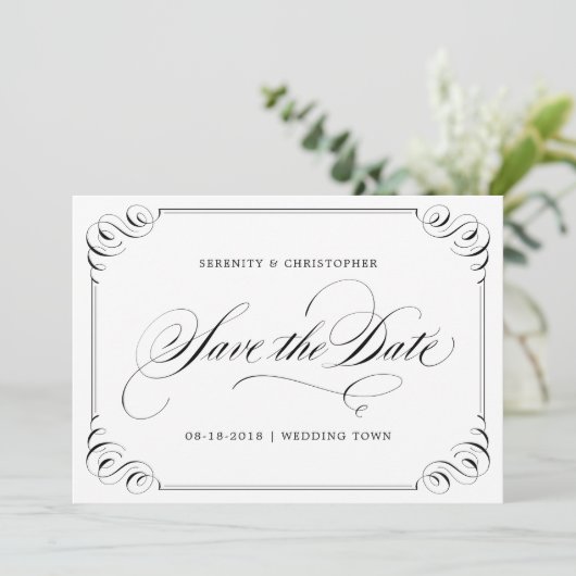 Elegant flourish calligraphy save the date (Staand voorkant)