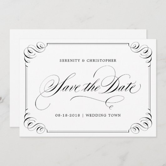 Elegant flourish calligraphy  save the date (Voorkant / Achterkant)