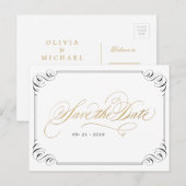 Elegant flourish calligraphy  save the date aankondigingskaart (Voorkant / Achterkant)