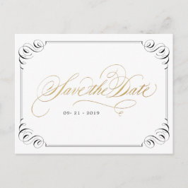Elegant flourish calligraphy save the date aankondigingskaart