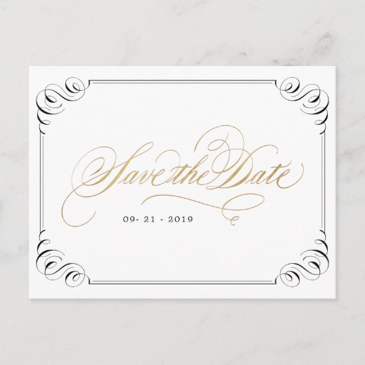 Elegant flourish calligraphy  save the date aankondigingskaart (Voorkant)