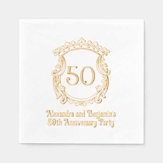 Elegant Flourish Crest Lijst #2 Jubileum Party Folie Servetten (Voorkant)