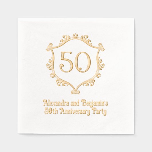 Elegant Flourish Crest Lijst Jubileum Party Folie Servetten (Voorkant)