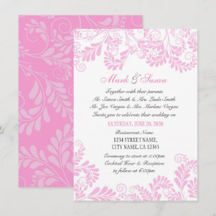 Elegant Flourish Curly Pink Wedding Uitnodiging