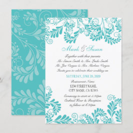 Elegant Flourish Curly Turquois Wedding Invitation Kaart