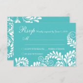 Elegant Flourish Curly Turquoise Wedding RSVP (Voorkant / Achterkant)