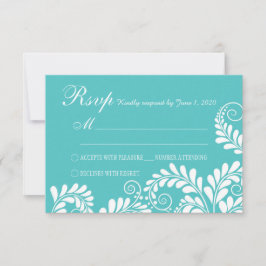 Elegant Flourish Curly Turquoise Wedding RSVP