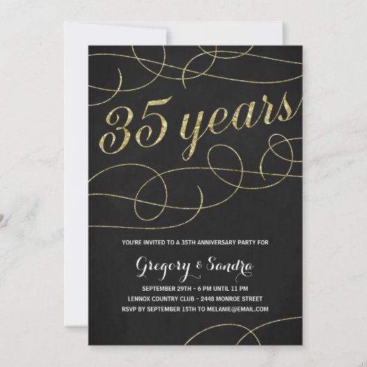 Elegant Flourish | Faux Gold Foil 35e Jubileum Kaart (Voorkant)