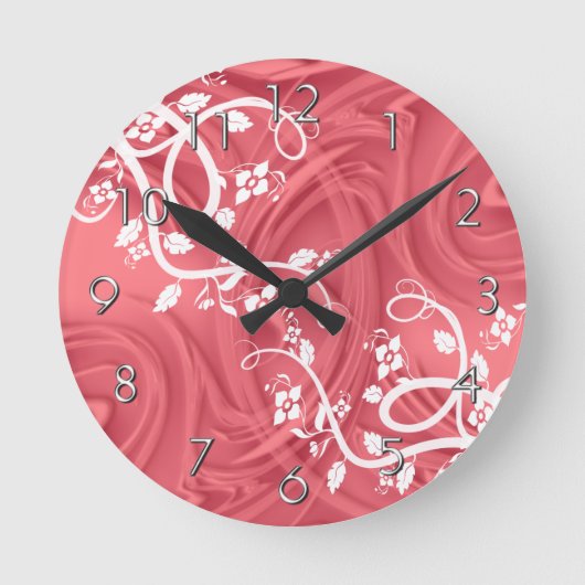 Elegant Flourish Floral Red Shadow Pattern Ronde Klok (Voorkant)