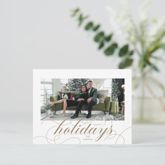 Elegant Flourish Formal Script Holiday Briefkaart (Staand voorkant)